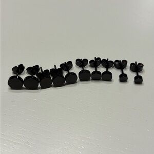 Set of 5 Black Stud Earrings